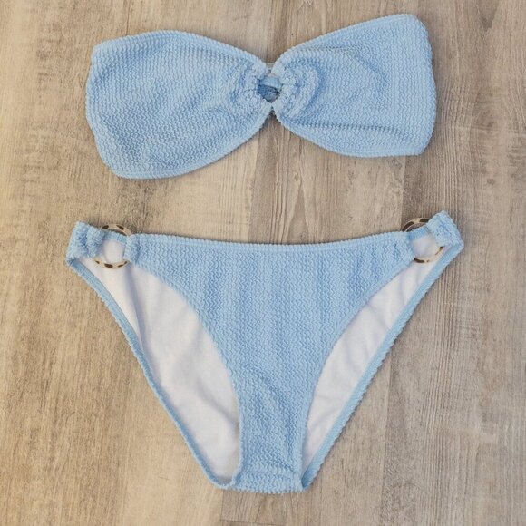 MINKPINK Light Blue Terrycloth Bikini Set – Size US 6 | Textured Bandeau Top - Picture 1 of 3